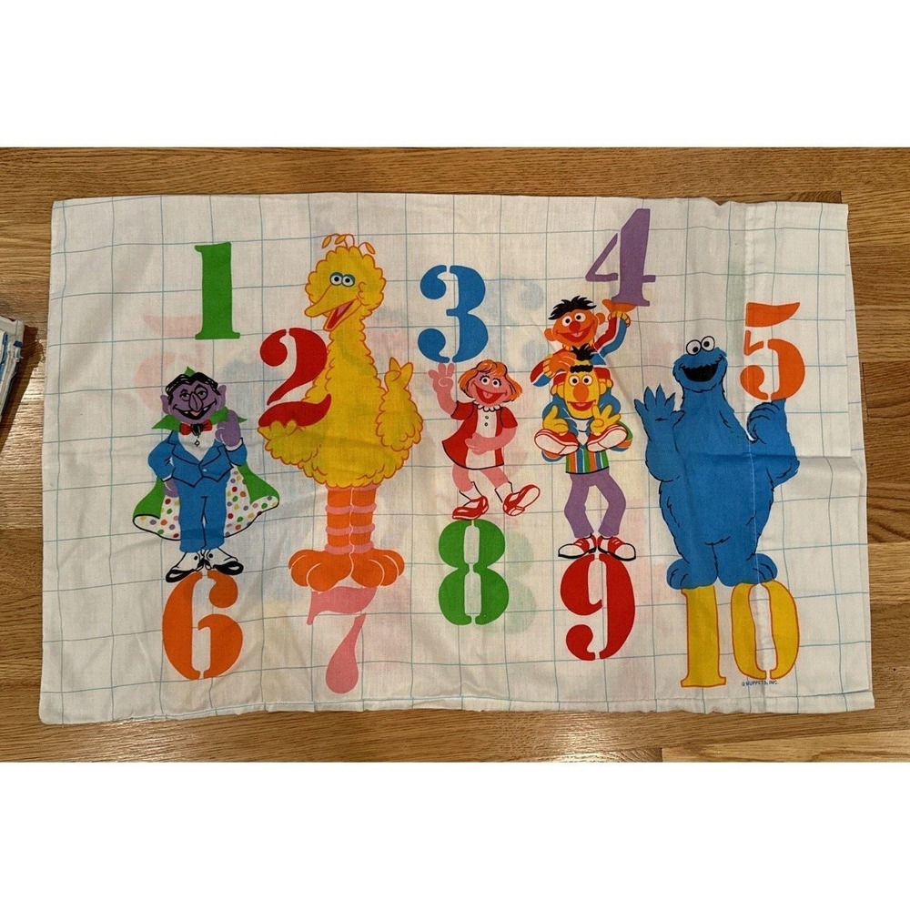 Vintage Stevens Sesame Street USA Made Flat Sheet & 1 Pillow Case Twin Bed - Picture 2 of 7